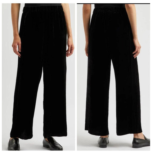 Eileen Fisher Women Velvet Wide Leg Pants Black SIze XL A000346